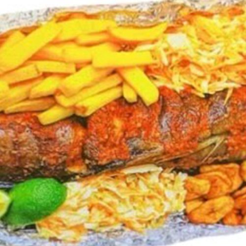 Whole Catfish With Fried Plantain Yam